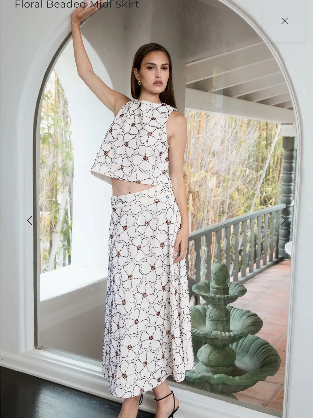 Endless Rose Floral Beaded Midi Skirt and Sleeveless Top Set